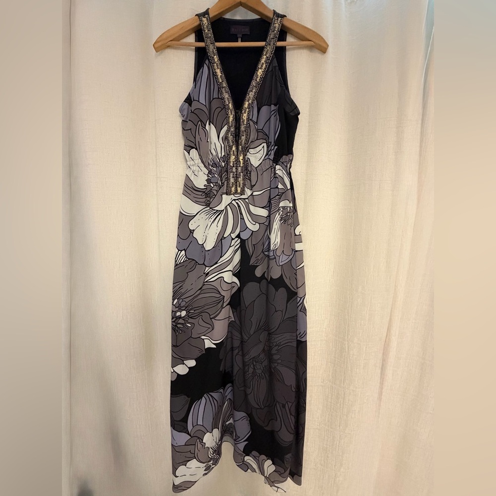 Hale Bob Floral Black and Gray Women's Dress